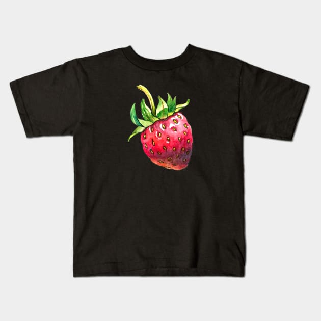 Watercolor Strawberry Kids T-Shirt by AquarellChill